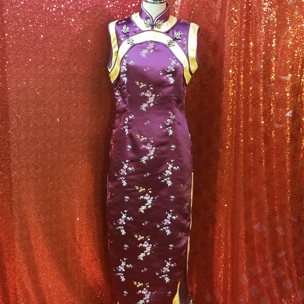 Vintage purple and yellow asian styled dress.
